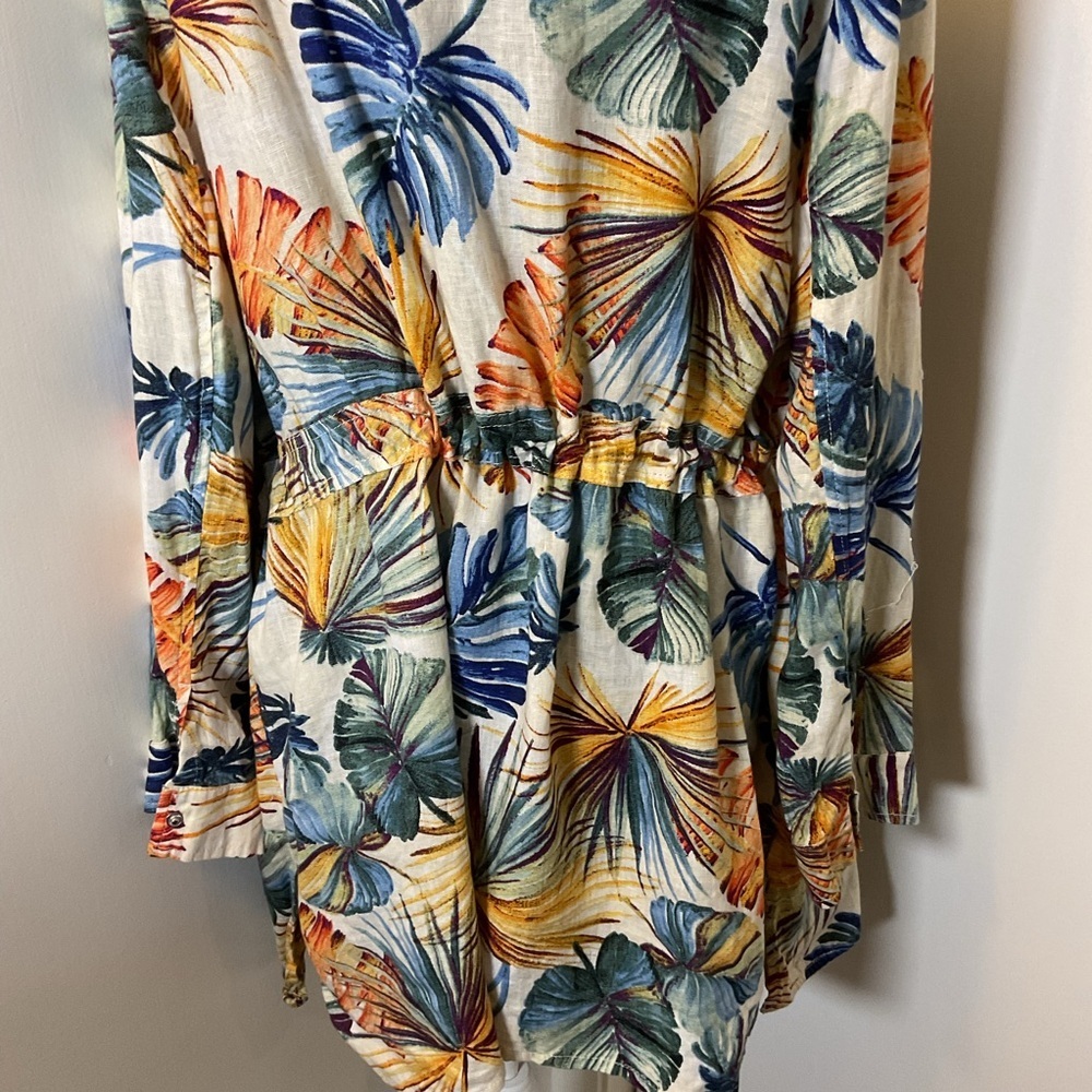 Chicos Linen Palm Print Utility Jacket 3P 16 18 Tropical Lightweight - Picture 11 of 11
